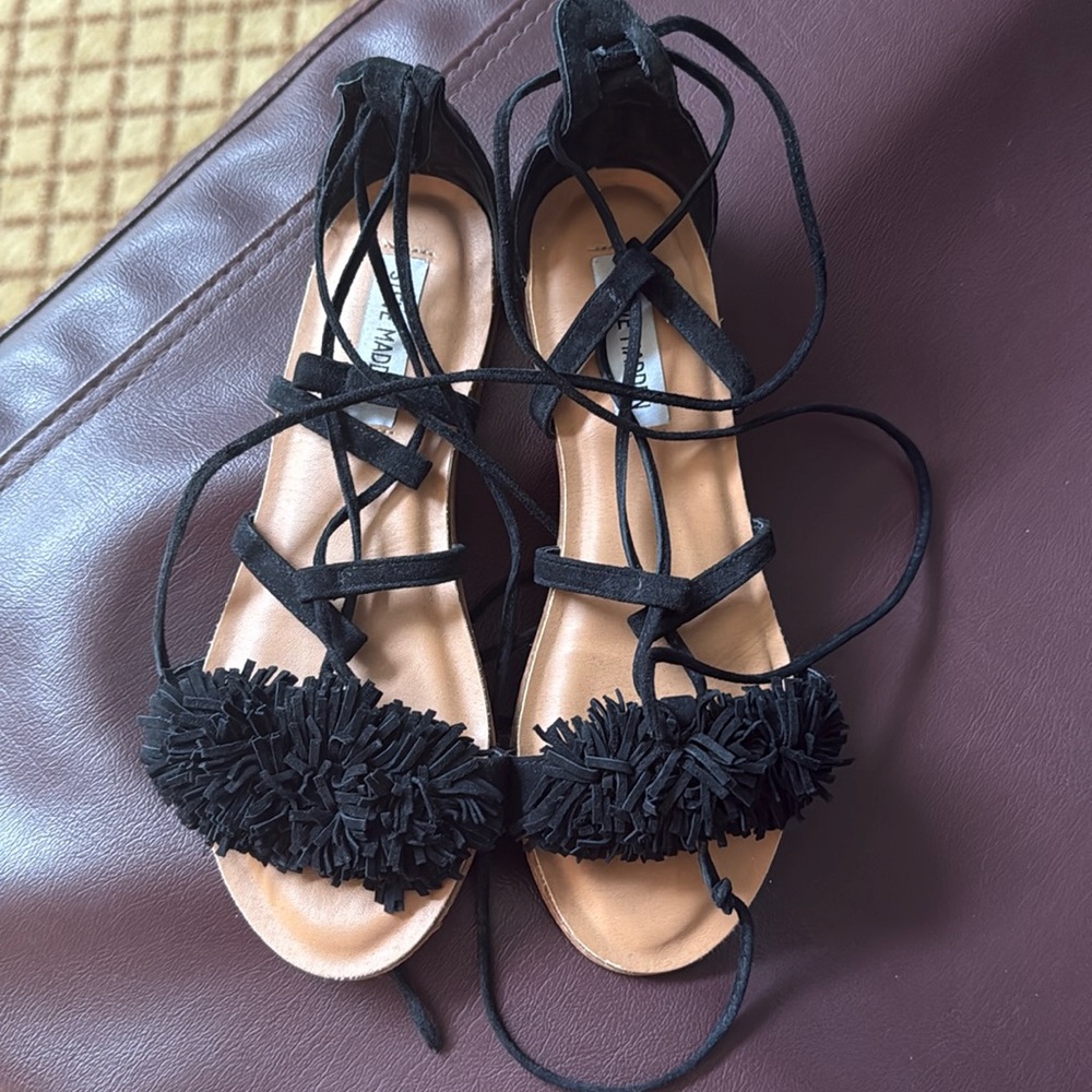 Steve Madden Black Fringe Women's Sandals